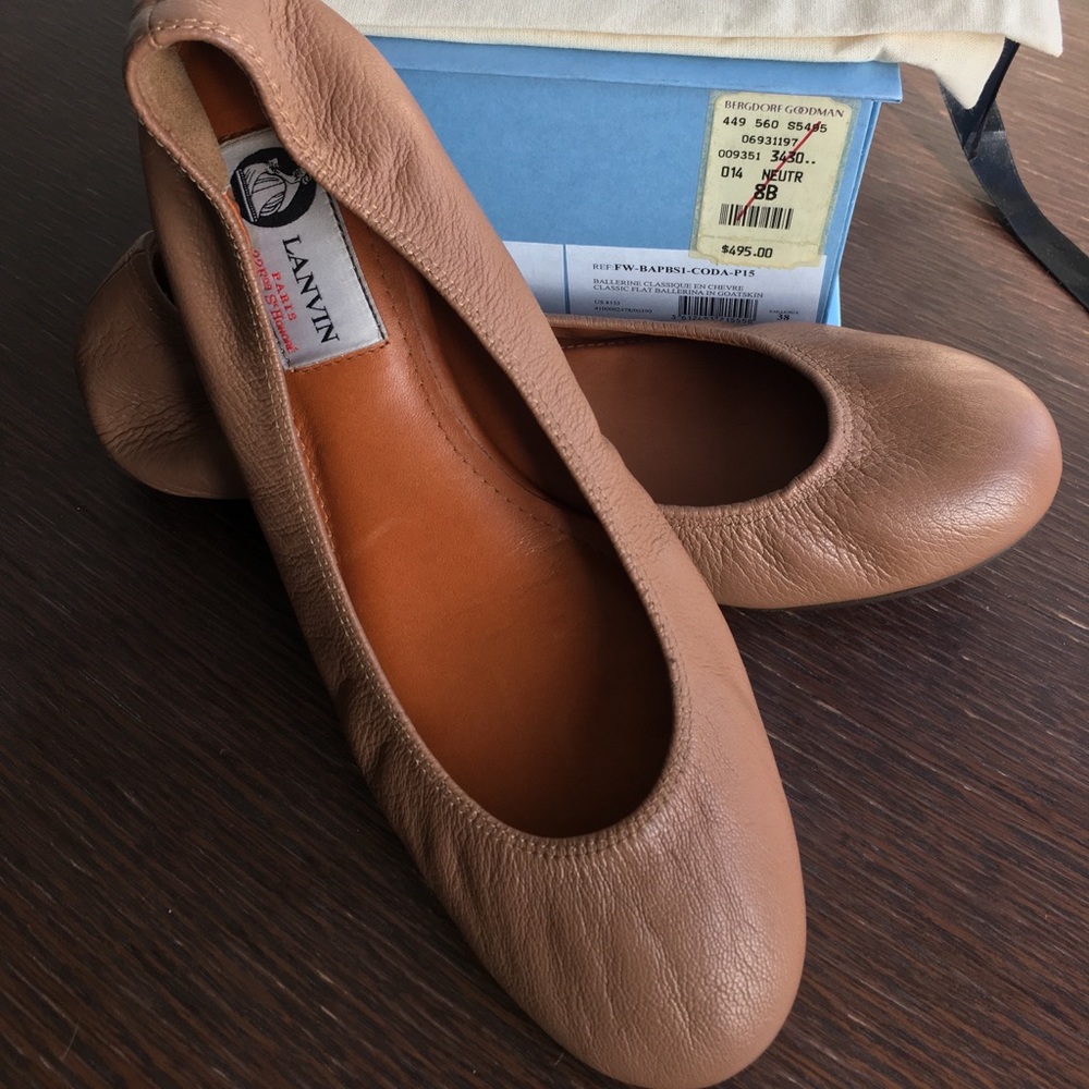 Lanvin tan leather flats, brand new, size US8